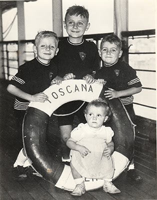  Arriving on the Toscana, Australia Day 1950. Adrian in the centre with his brothers and sister. Photo courtesy of the Mirror Newspaper. 