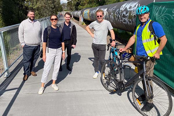 Liz Hirst, Bradley Birnie and Elisha Pearce of Transport for NSW with Michael Bishop and Francis O’Neill, Bicycle NSW Head of Advocacy (Image: Bicycle NSW)