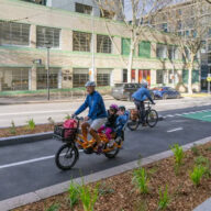 The recently completed separated cycleway on Miller Street in Pyrmont Bicycle NSW
