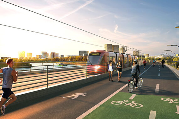 Plenty of space for active running and cycling image transport is promised on the new bridge linking Wentworth Point to Melrose Park (Image: Transport for NSW)
