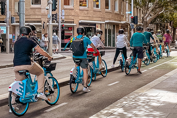The Bicycle NSW and HelloRide group head up Liverpool Street on a fantastic City of Sydney separated cycleway