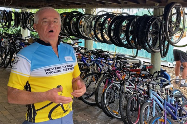 Joe Farrugia Founding Member of Western Sydney Cycling Network at the Recycling shed in Prairiewood