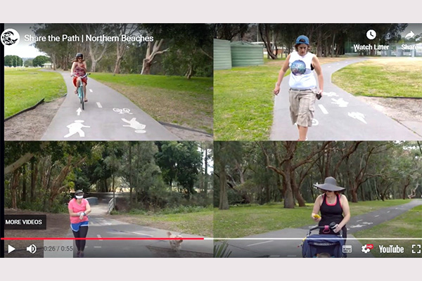 This video alerts different path users to their responsibility to share the path safely. (Source: Northern Beaches Council) 