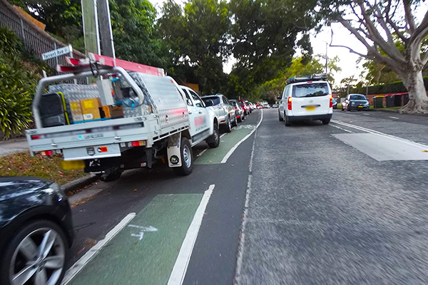 The door zone bike lane - The worst! (Image: Bicycle NSW)
