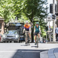 Two bicycle riders are thrust into sydney traffic as bike lane abruptly ends